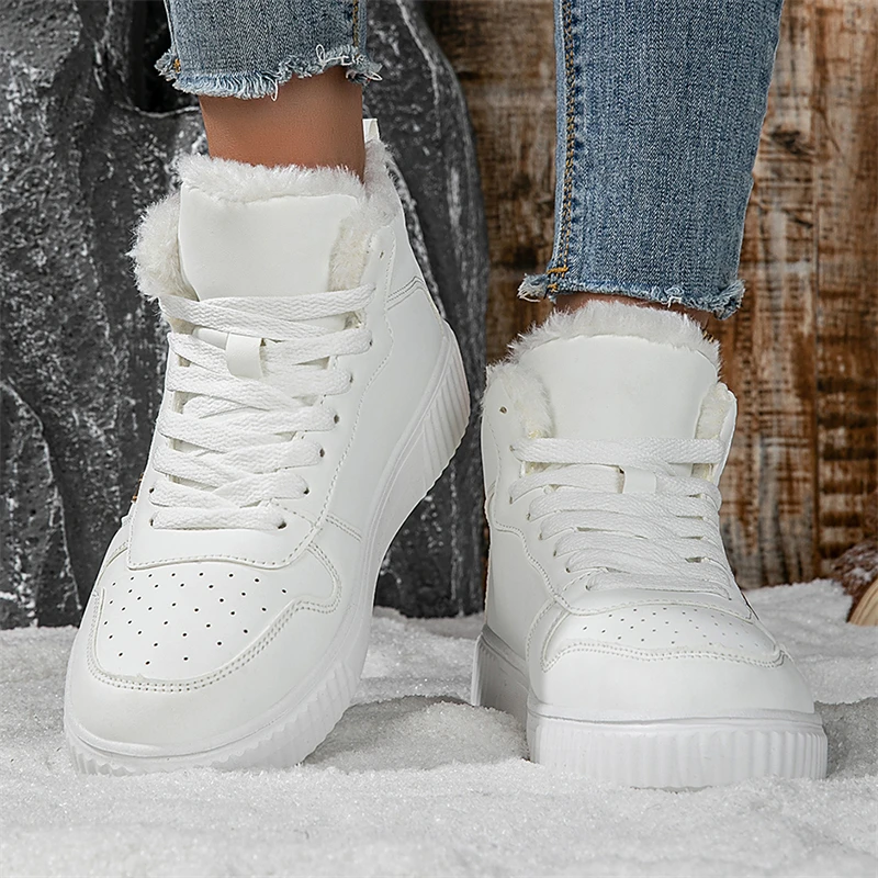Winter Fur Skateboard Shoes Women Fashion Pink Warm High Top Sneakers Woman Trainers Outdoor Comfy Velvet Women's Sports Shoes