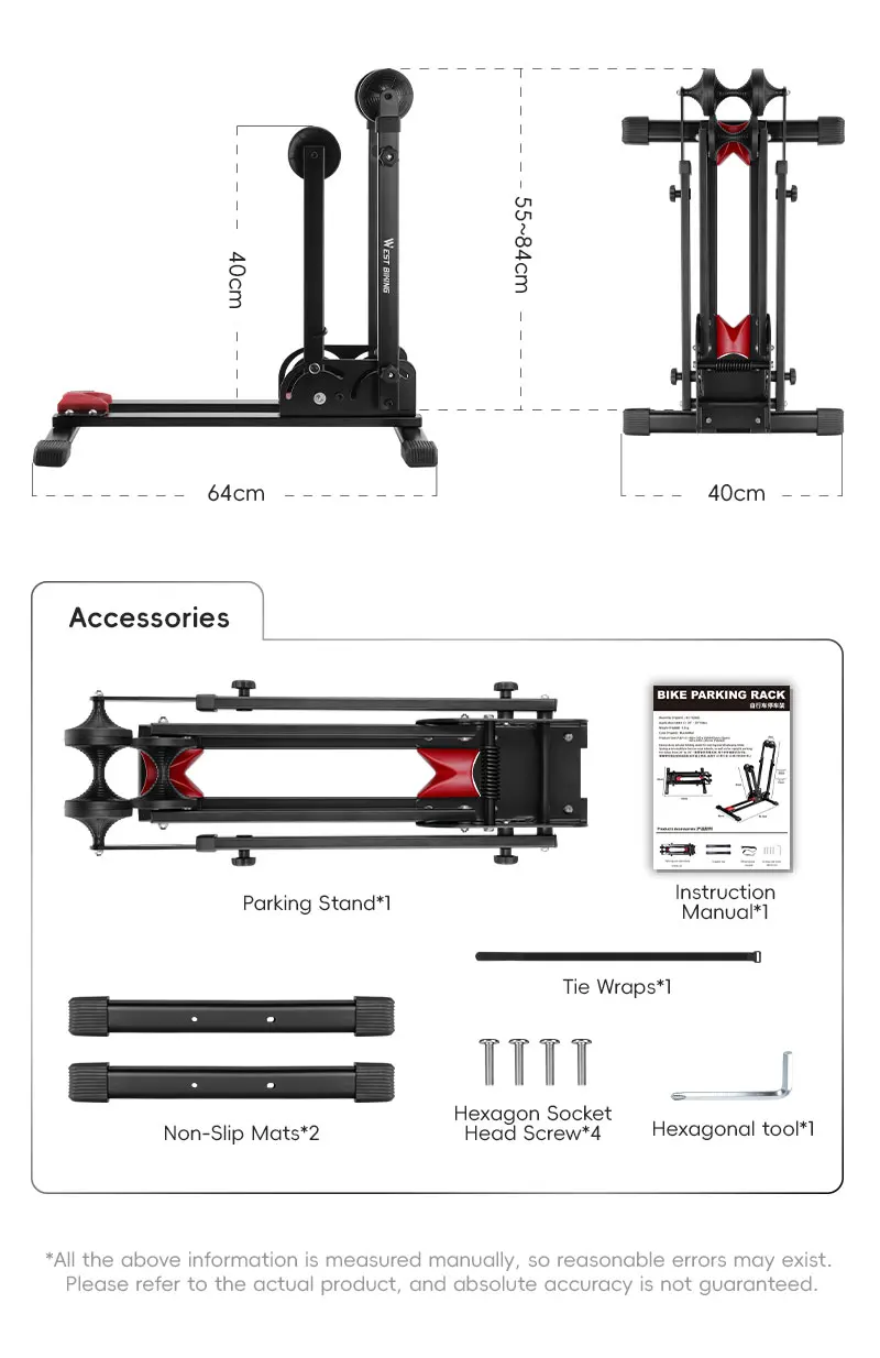 WEST BIKING 3-in-1 Bicycle Parking Rack Adjustable Foldable MTB Road Bicycle Stand Carbon Steel Bike Rack Bike Accessories