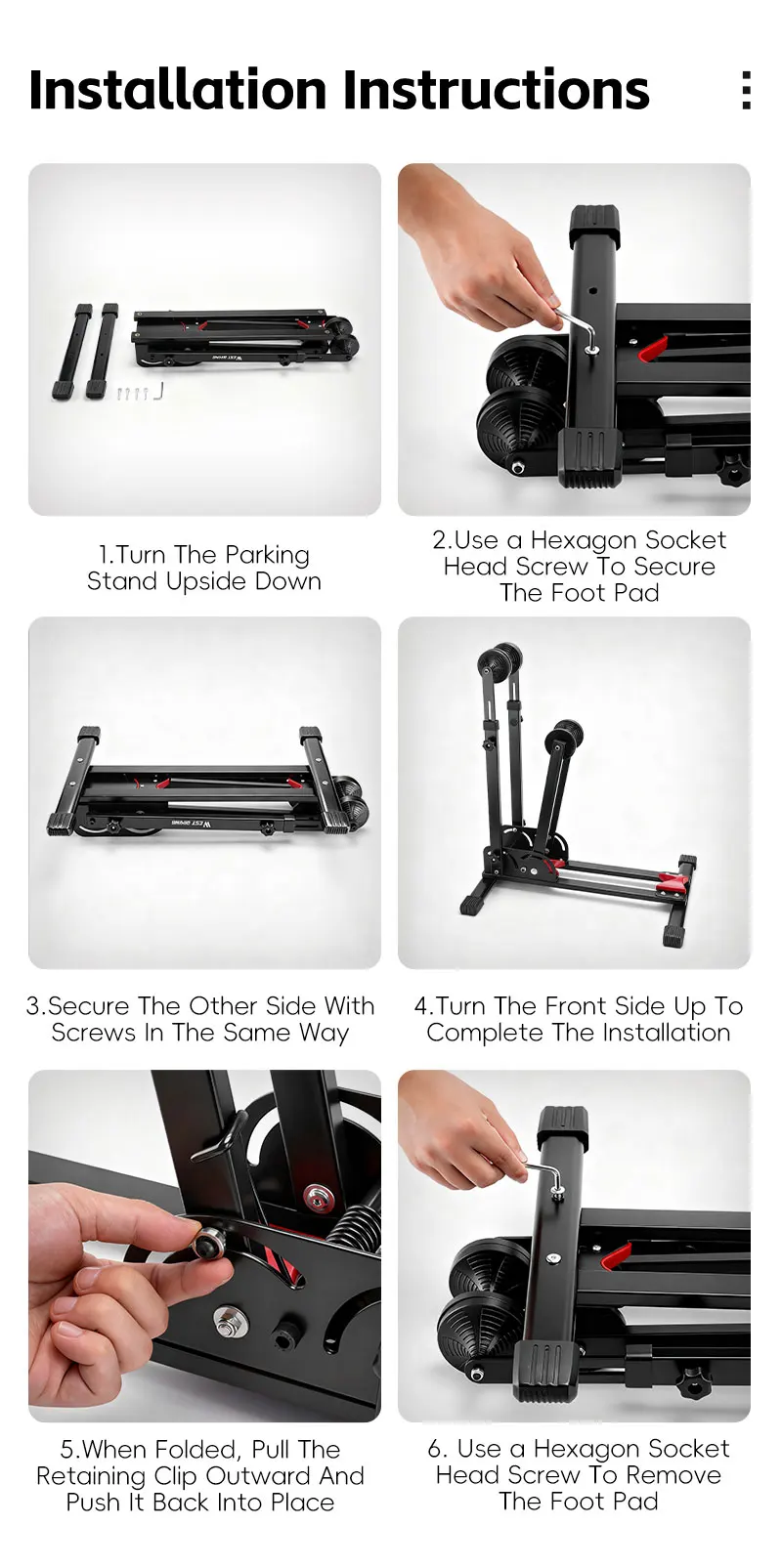 WEST BIKING 3-in-1 Bicycle Parking Rack Adjustable Foldable MTB Road Bicycle Stand Carbon Steel Bike Rack Bike Accessories