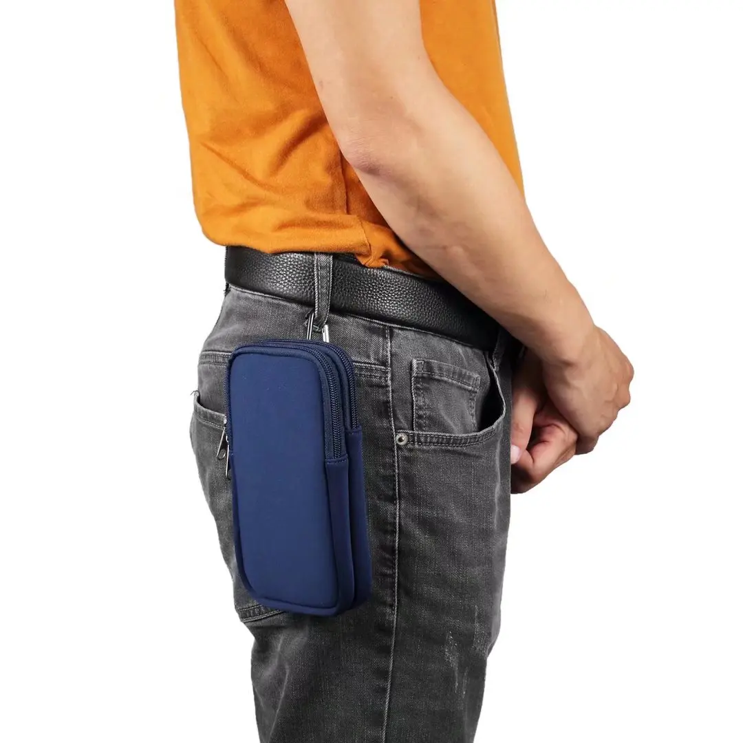 Neoprene Dual Pouch 2 Phone Belt Clip Case Holder For iPhone 16 15 13 Pro Max Samsug S25 S24 S23 Xiaomi Redmi Man Tool Waist Bag
