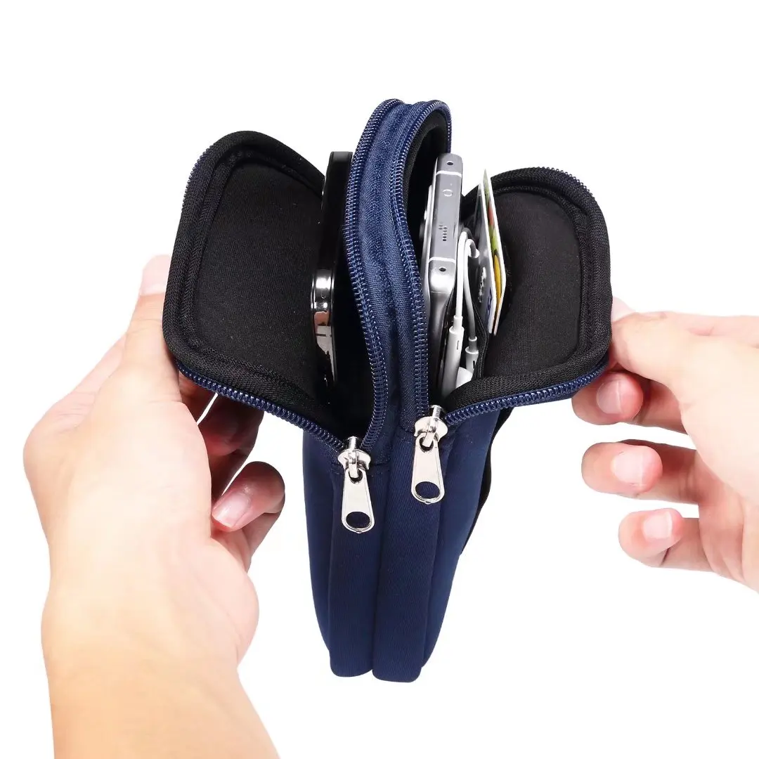 Neoprene Dual Pouch 2 Phone Belt Clip Case Holder For iPhone 16 15 13 Pro Max Samsug S25 S24 S23 Xiaomi Redmi Man Tool Waist Bag