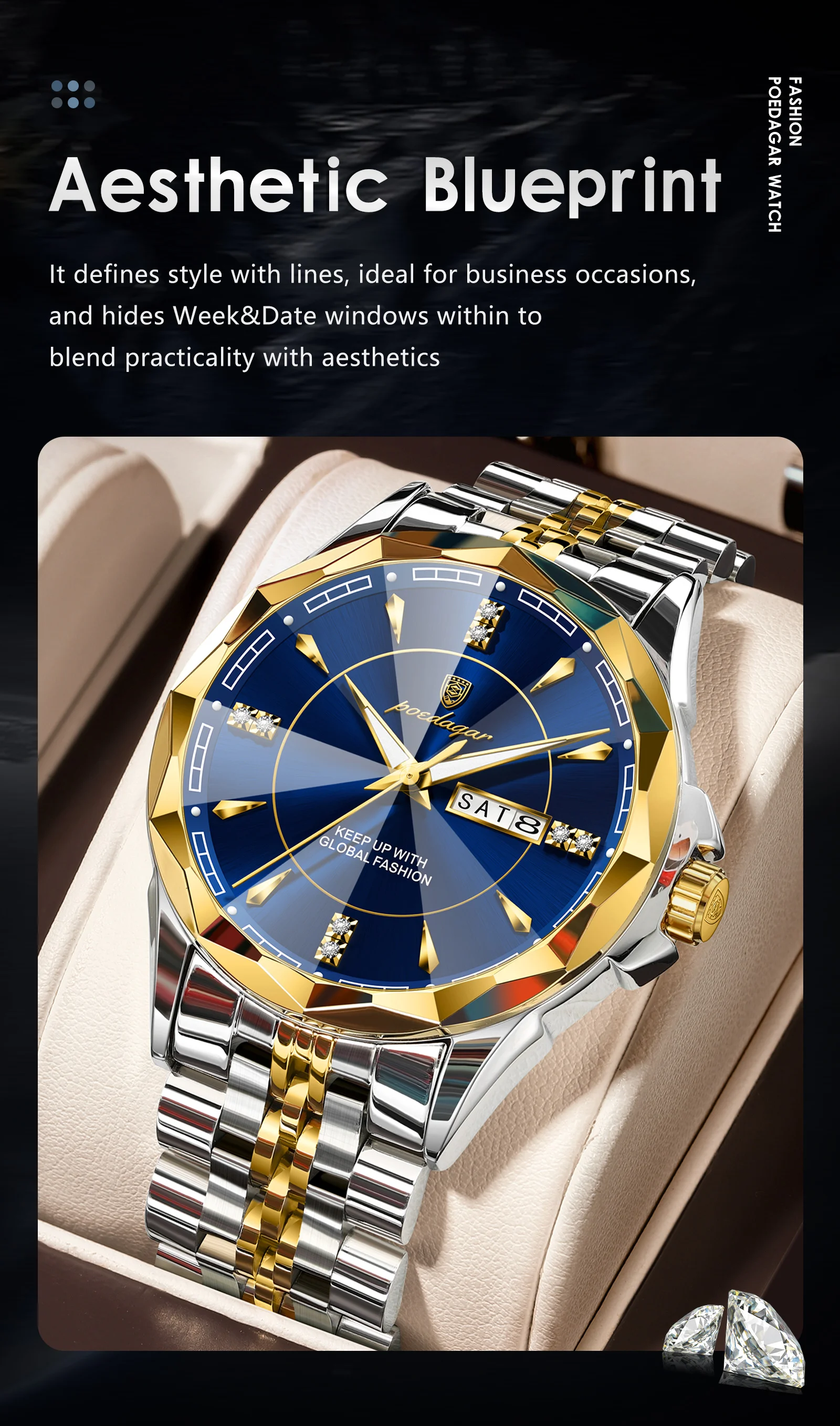POEDAGAR Luxury Fashion Man Clock Top Business Waterproof Luminous Date Week Men's Watches Quartz Stainless Steel Men Wristwatch