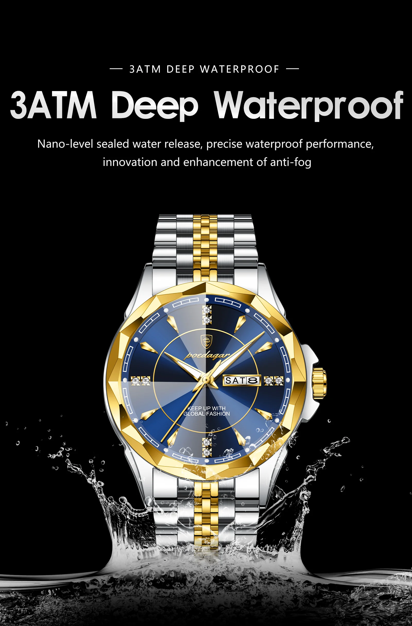 POEDAGAR Luxury Fashion Man Clock Top Business Waterproof Luminous Date Week Men's Watches Quartz Stainless Steel Men Wristwatch