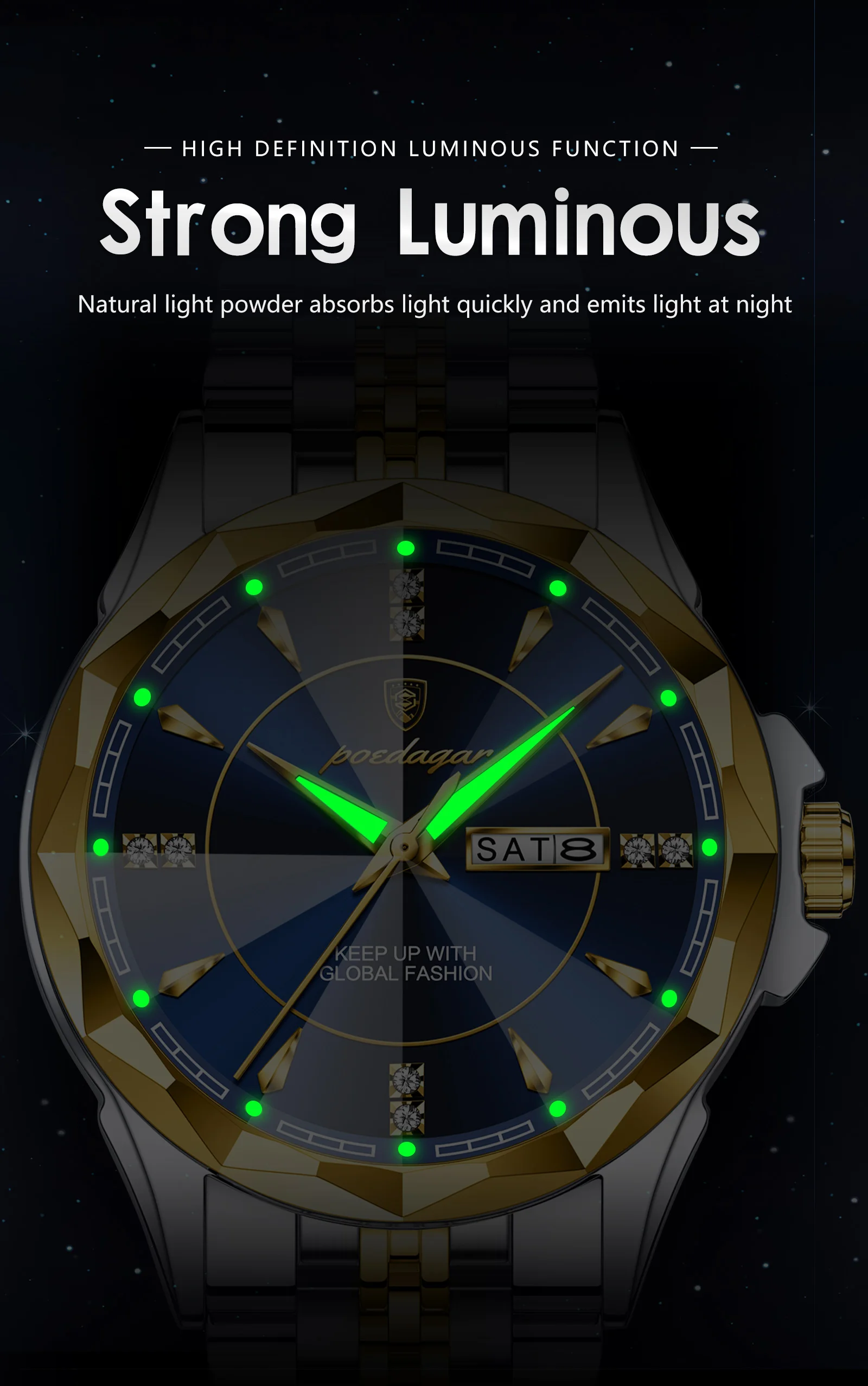 POEDAGAR Luxury Fashion Man Clock Top Business Waterproof Luminous Date Week Men's Watches Quartz Stainless Steel Men Wristwatch