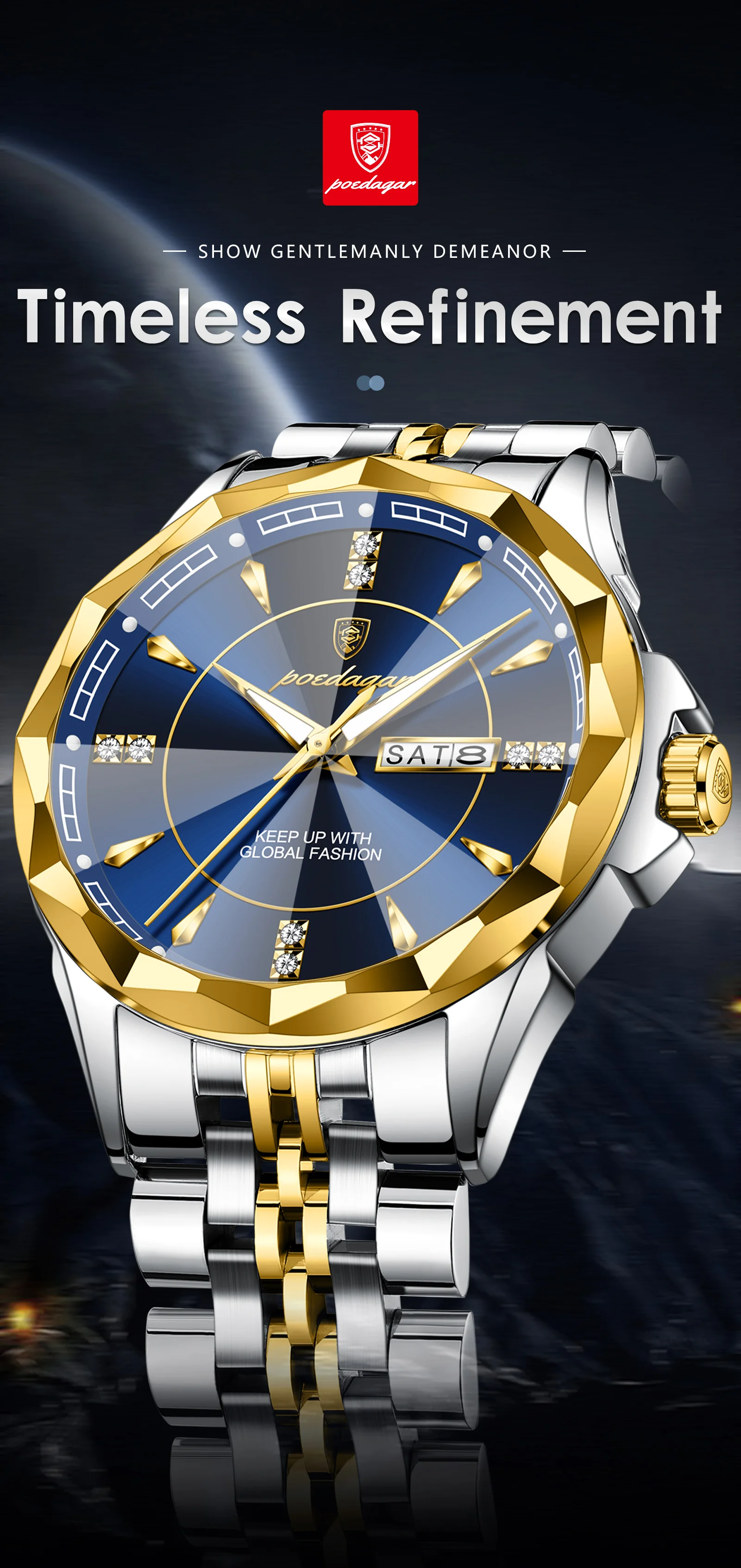 POEDAGAR Luxury Fashion Man Clock Top Business Waterproof Luminous Date Week Men's Watches Quartz Stainless Steel Men Wristwatch
