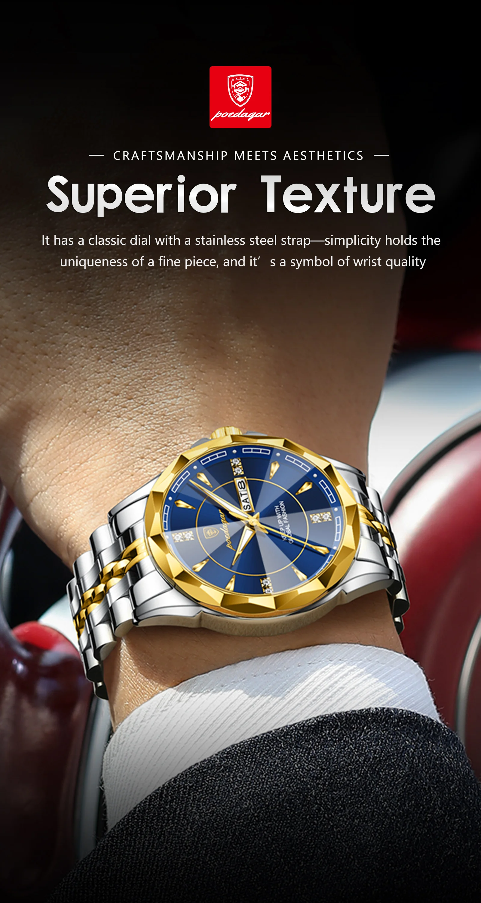 POEDAGAR Luxury Fashion Man Clock Top Business Waterproof Luminous Date Week Men's Watches Quartz Stainless Steel Men Wristwatch