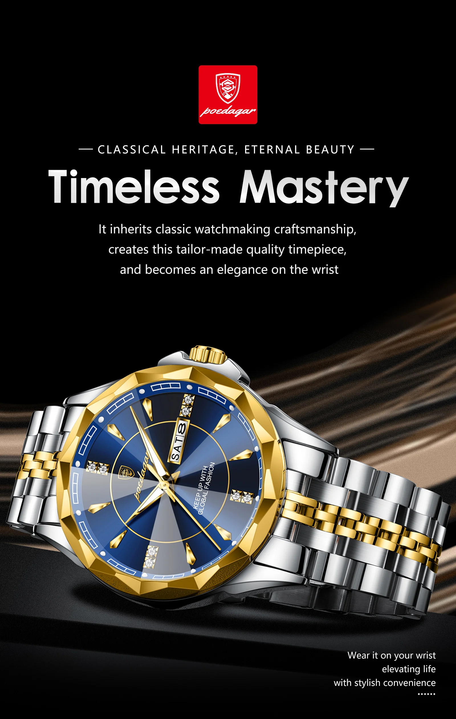 POEDAGAR Luxury Fashion Man Clock Top Business Waterproof Luminous Date Week Men's Watches Quartz Stainless Steel Men Wristwatch