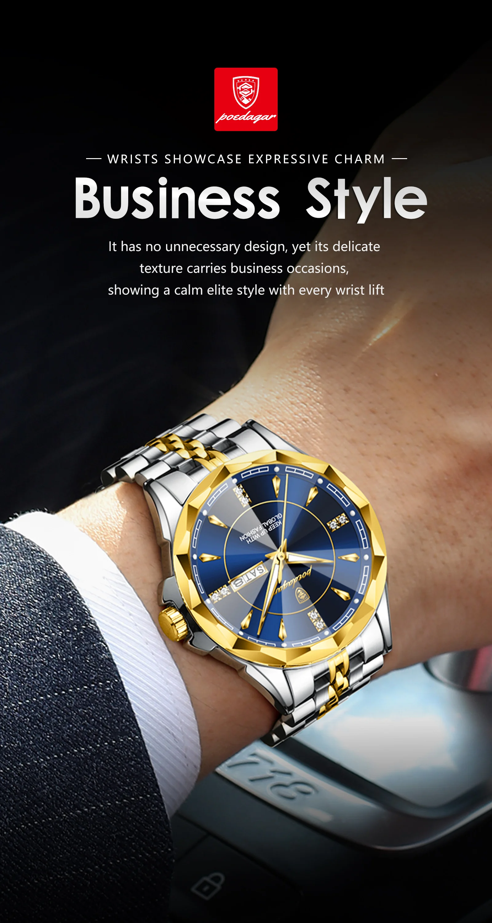 POEDAGAR Luxury Fashion Man Clock Top Business Waterproof Luminous Date Week Men's Watches Quartz Stainless Steel Men Wristwatch