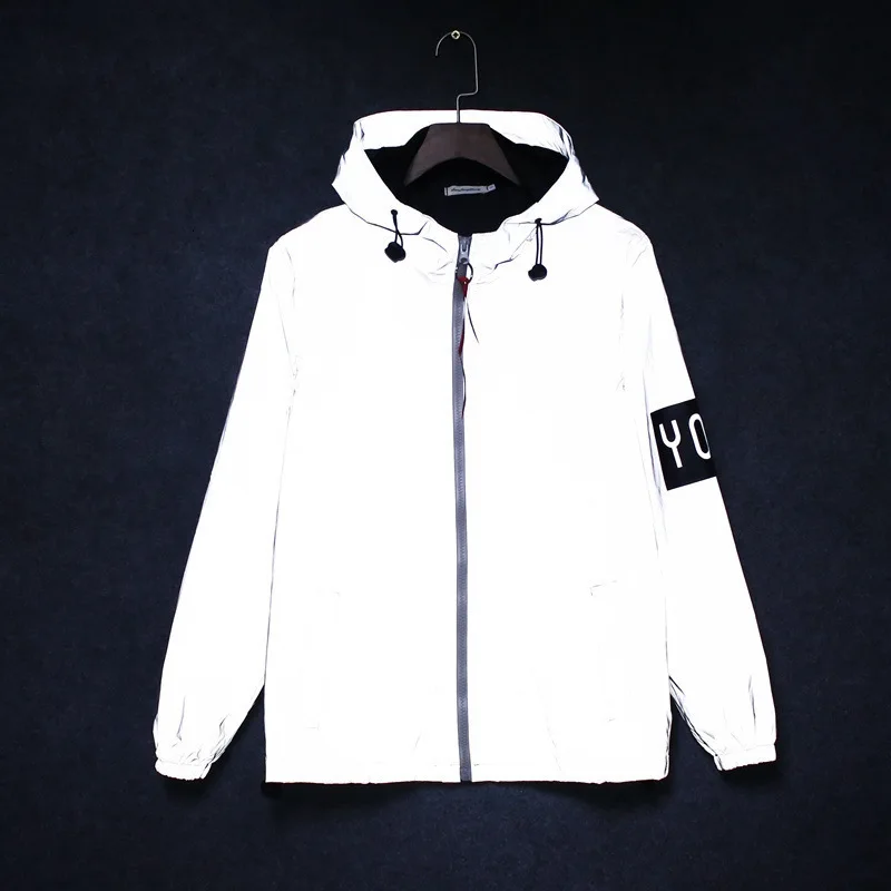Men's Full Reflective Jacket Casual Women Windbreaker Hip Hop Hooded Coat Waterproof Printed Streetwear Night Shiny Jackets 5XL
