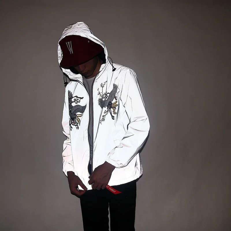 Men's Full Reflective Jacket Casual Women Windbreaker Hip Hop Hooded Coat Waterproof Printed Streetwear Night Shiny Jackets 5XL