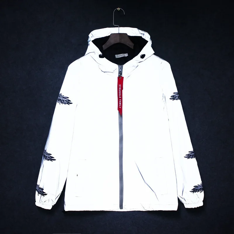 Men's Full Reflective Jacket Casual Women Windbreaker Hip Hop Hooded Coat Waterproof Printed Streetwear Night Shiny Jackets 5XL