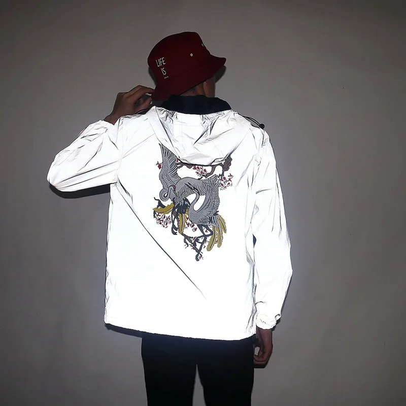 Men's Full Reflective Jacket Casual Women Windbreaker Hip Hop Hooded Coat Waterproof Printed Streetwear Night Shiny Jackets 5XL
