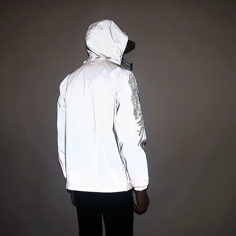 Men's Full Reflective Jacket Casual Women Windbreaker Hip Hop Hooded Coat Waterproof Printed Streetwear Night Shiny Jackets 5XL