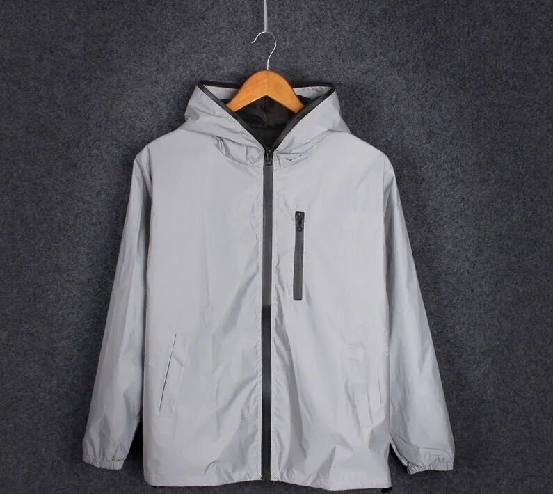 Men's Full Reflective Jacket Casual Women Windbreaker Hip Hop Hooded Coat Waterproof Printed Streetwear Night Shiny Jackets 5XL