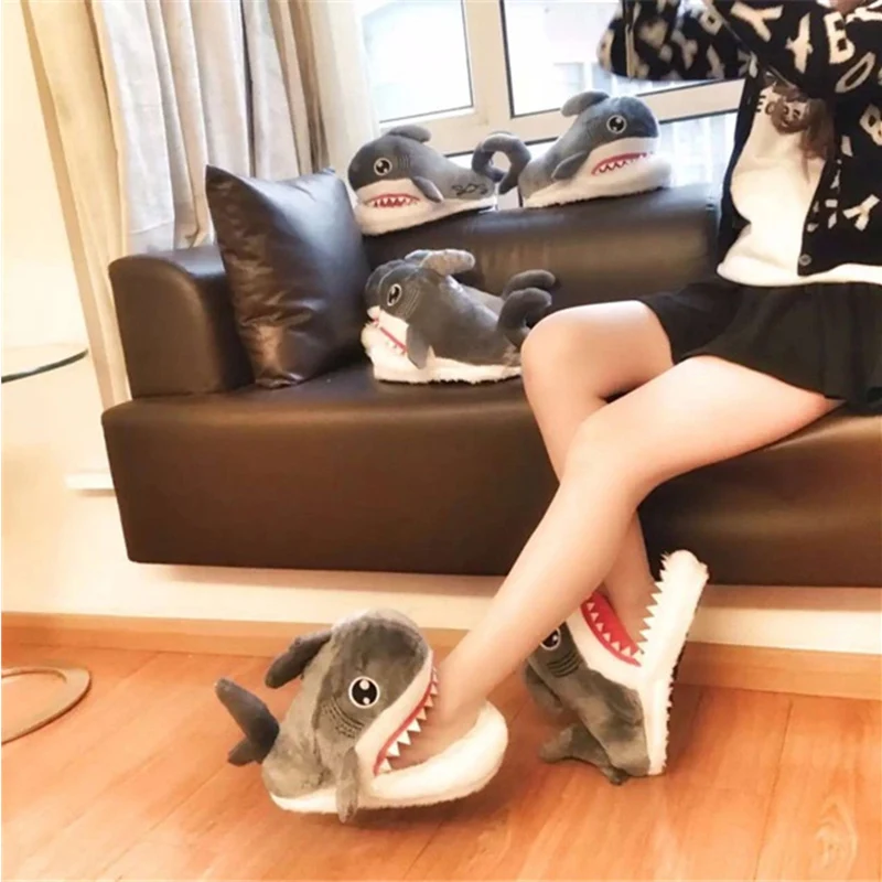 Cartoon Shark Funny Shoes Girls Lovely Indoor Slippers Ladies Home Shoes 2022 Fashion Plush Warm Slippers Women Winter Shoes