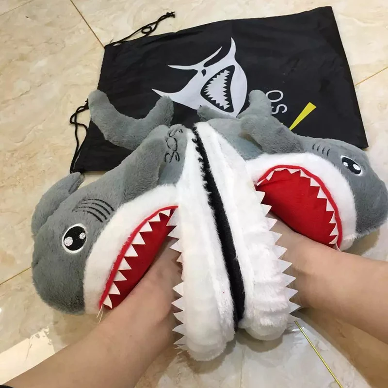 Cartoon Shark Funny Shoes Girls Lovely Indoor Slippers Ladies Home Shoes 2022 Fashion Plush Warm Slippers Women Winter Shoes