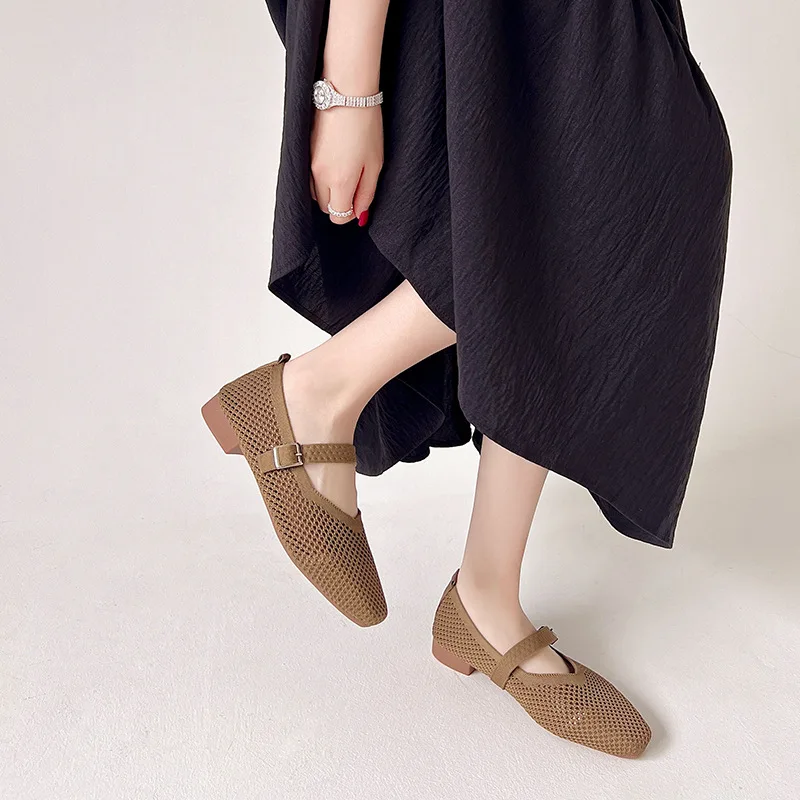 Women Leisure Flats Breathable Mesh Spring Summer Flat Shoes For Female Daily Walking Shoes Square Toe Ladies Fashion Footwear