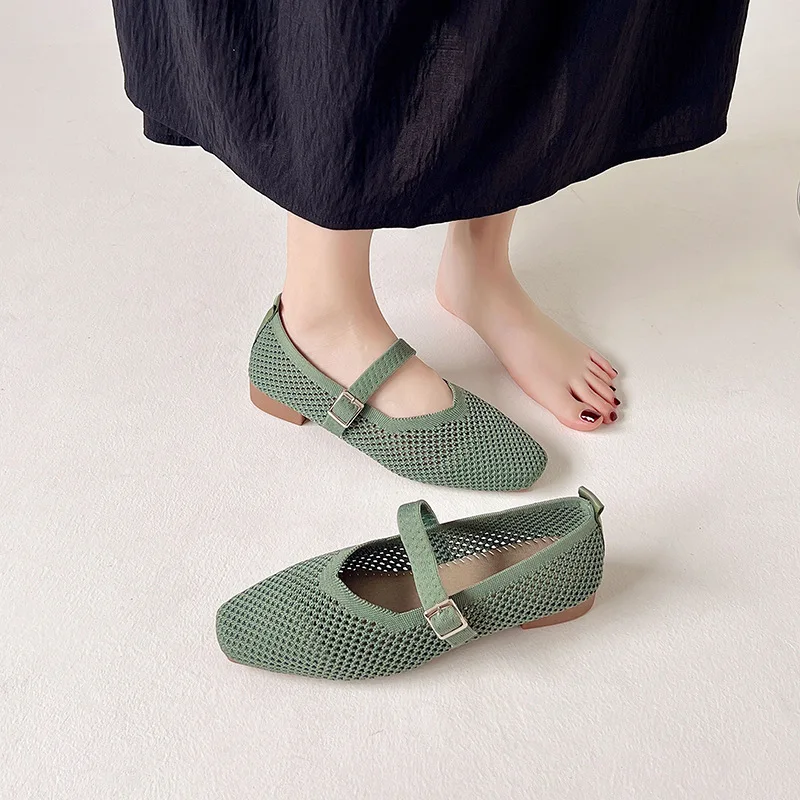 Women Leisure Flats Breathable Mesh Spring Summer Flat Shoes For Female Daily Walking Shoes Square Toe Ladies Fashion Footwear