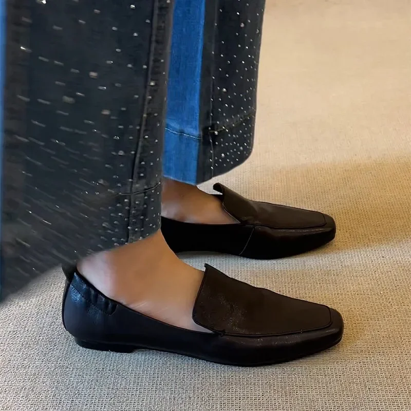 New Arrival Spring Autumn Shoes Women Loafers Flat Genuine Leather Shoes Fashion Ladies Brand Shoes Black Brown DX723