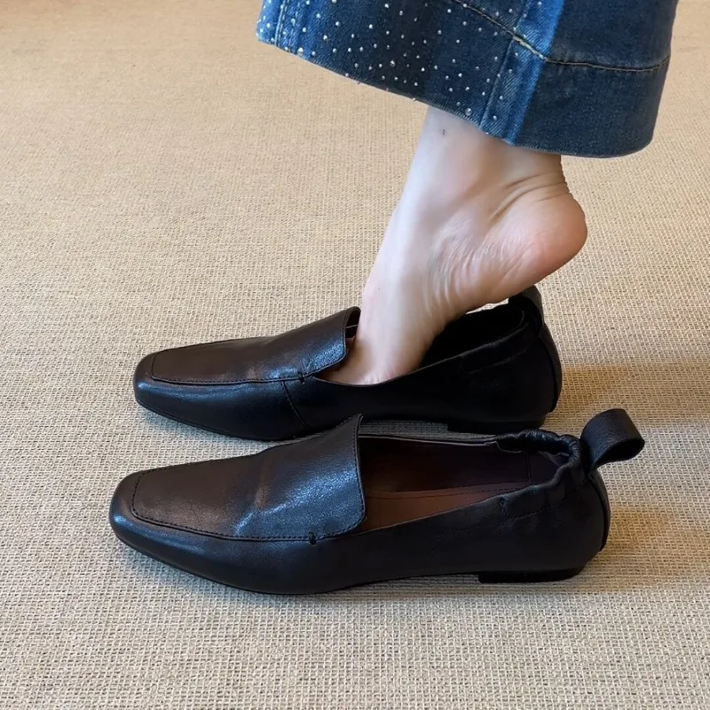 New Arrival Spring Autumn Shoes Women Loafers Flat Genuine Leather Shoes Fashion Ladies Brand Shoes Black Brown DX723