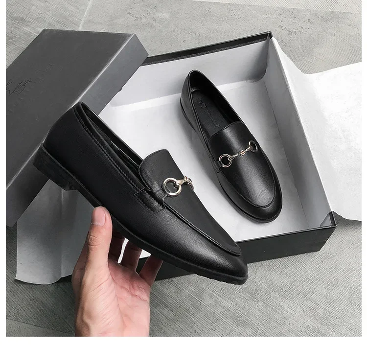 Hot Selling Women Shoes Ladies Flat Shoes Fashion Vintage British Leather Shoe Oxford Loafer Size 44 Comfy Casual Leather Flat