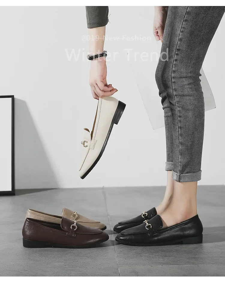 Hot Selling Women Shoes Ladies Flat Shoes Fashion Vintage British Leather Shoe Oxford Loafer Size 44 Comfy Casual Leather Flat