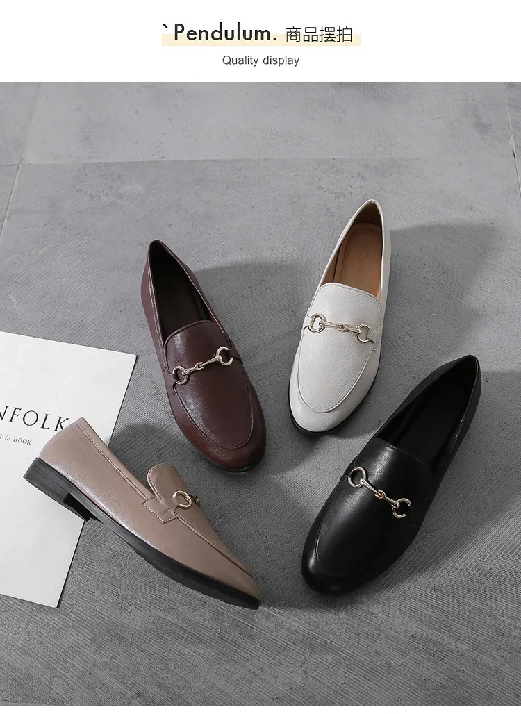 Hot Selling Women Shoes Ladies Flat Shoes Fashion Vintage British Leather Shoe Oxford Loafer Size 44 Comfy Casual Leather Flat