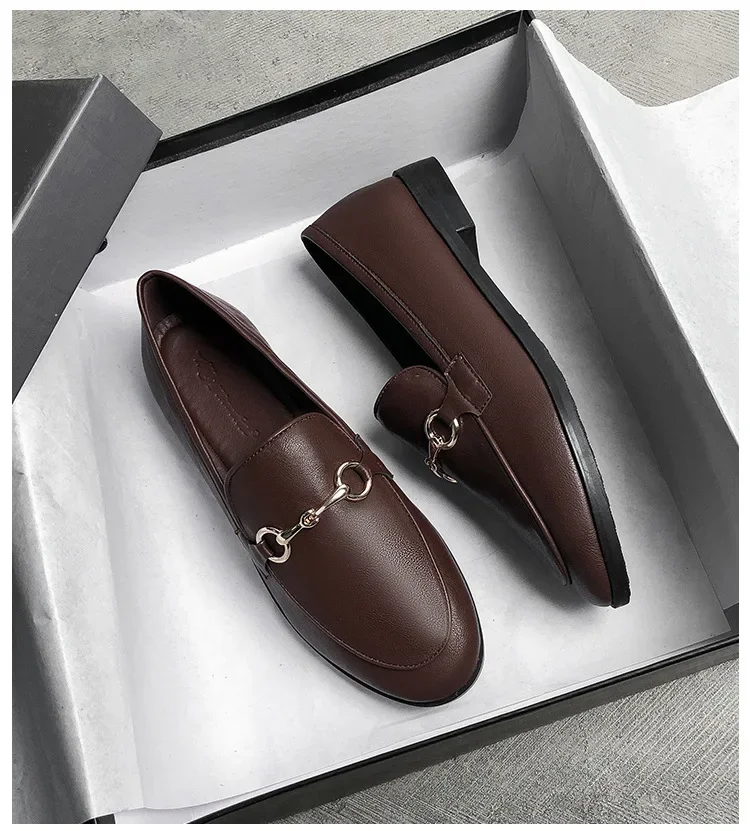Hot Selling Women Shoes Ladies Flat Shoes Fashion Vintage British Leather Shoe Oxford Loafer Size 44 Comfy Casual Leather Flat