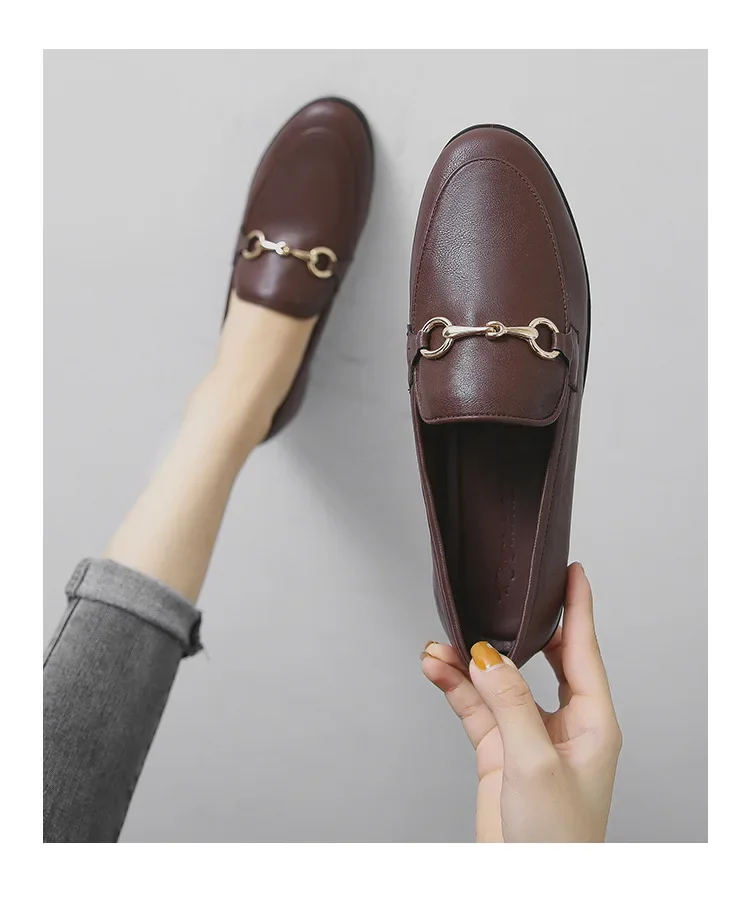 Hot Selling Women Shoes Ladies Flat Shoes Fashion Vintage British Leather Shoe Oxford Loafer Size 44 Comfy Casual Leather Flat