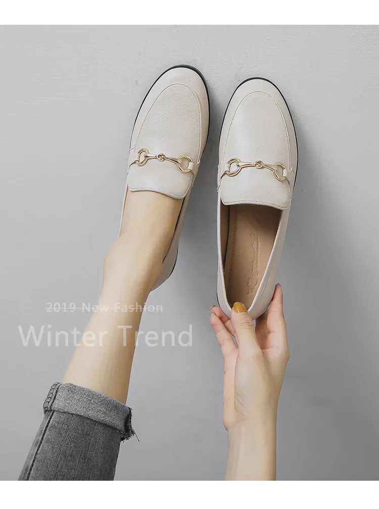 Hot Selling Women Shoes Ladies Flat Shoes Fashion Vintage British Leather Shoe Oxford Loafer Size 44 Comfy Casual Leather Flat