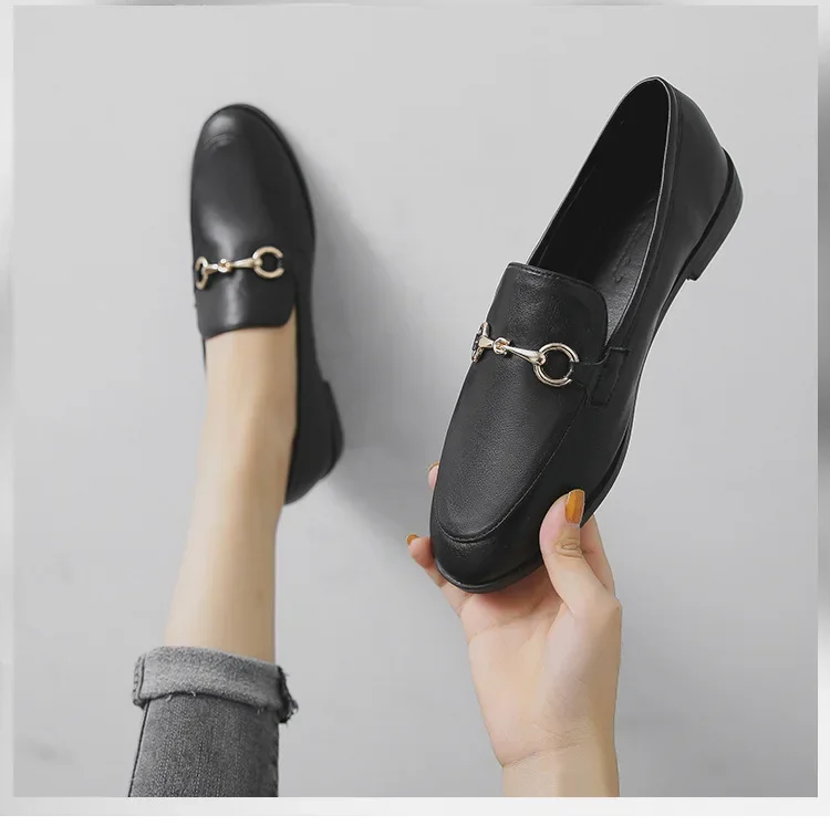 Hot Selling Women Shoes Ladies Flat Shoes Fashion Vintage British Leather Shoe Oxford Loafer Size 44 Comfy Casual Leather Flat