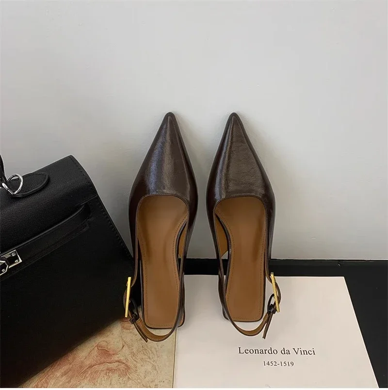 Summer Pointed Toe Women Sandals Fashion Singbacks Mules Shoes Ladies Elegant Low Heel Stripper Party Sandalias