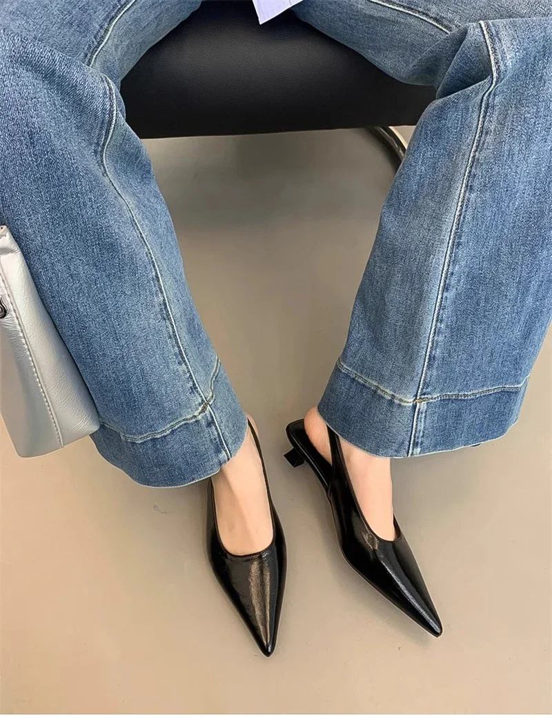Summer Pointed Toe Women Sandals Fashion Singbacks Mules Shoes Ladies Elegant Low Heel Stripper Party Sandalias