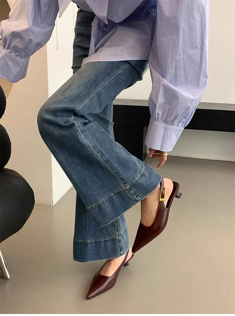 Summer Pointed Toe Women Sandals Fashion Singbacks Mules Shoes Ladies Elegant Low Heel Stripper Party Sandalias