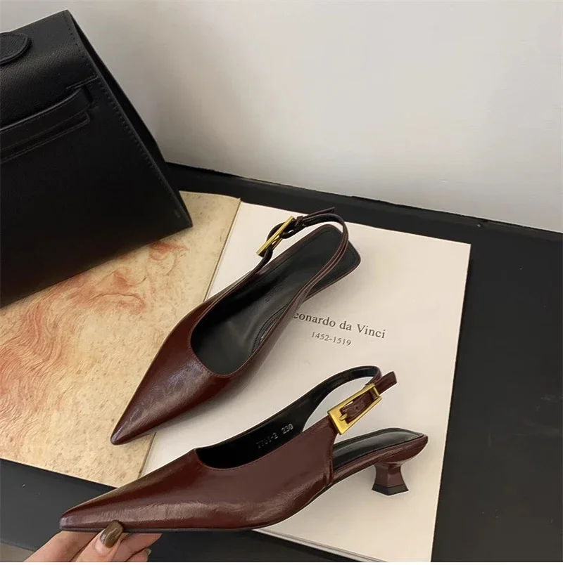 Summer Pointed Toe Women Sandals Fashion Singbacks Mules Shoes Ladies Elegant Low Heel Stripper Party Sandalias