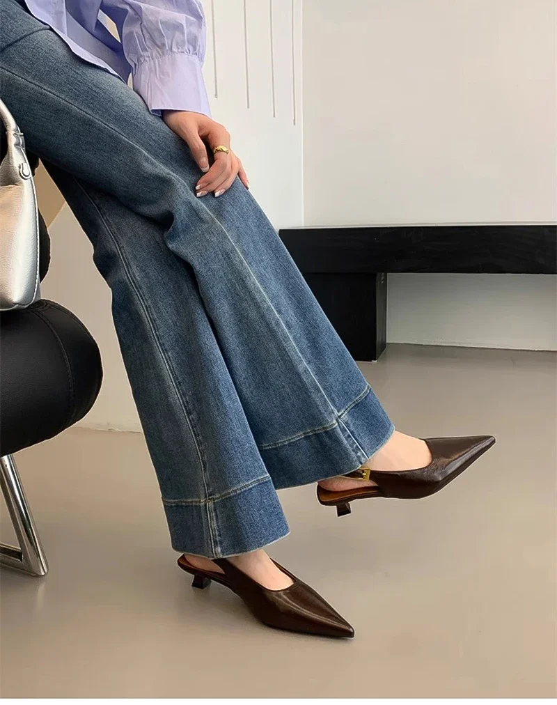 Summer Pointed Toe Women Sandals Fashion Singbacks Mules Shoes Ladies Elegant Low Heel Stripper Party Sandalias