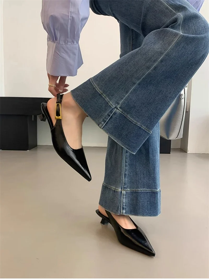 Summer Pointed Toe Women Sandals Fashion Singbacks Mules Shoes Ladies Elegant Low Heel Stripper Party Sandalias