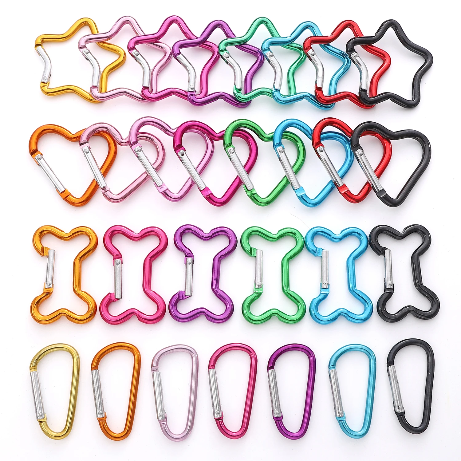 1pcs Carabiner Rock Aluminum Mountain Buckle Star/Heart/D/Bone Shape Locking Clasp Keychain Multifunction Tools Jewelry Findings