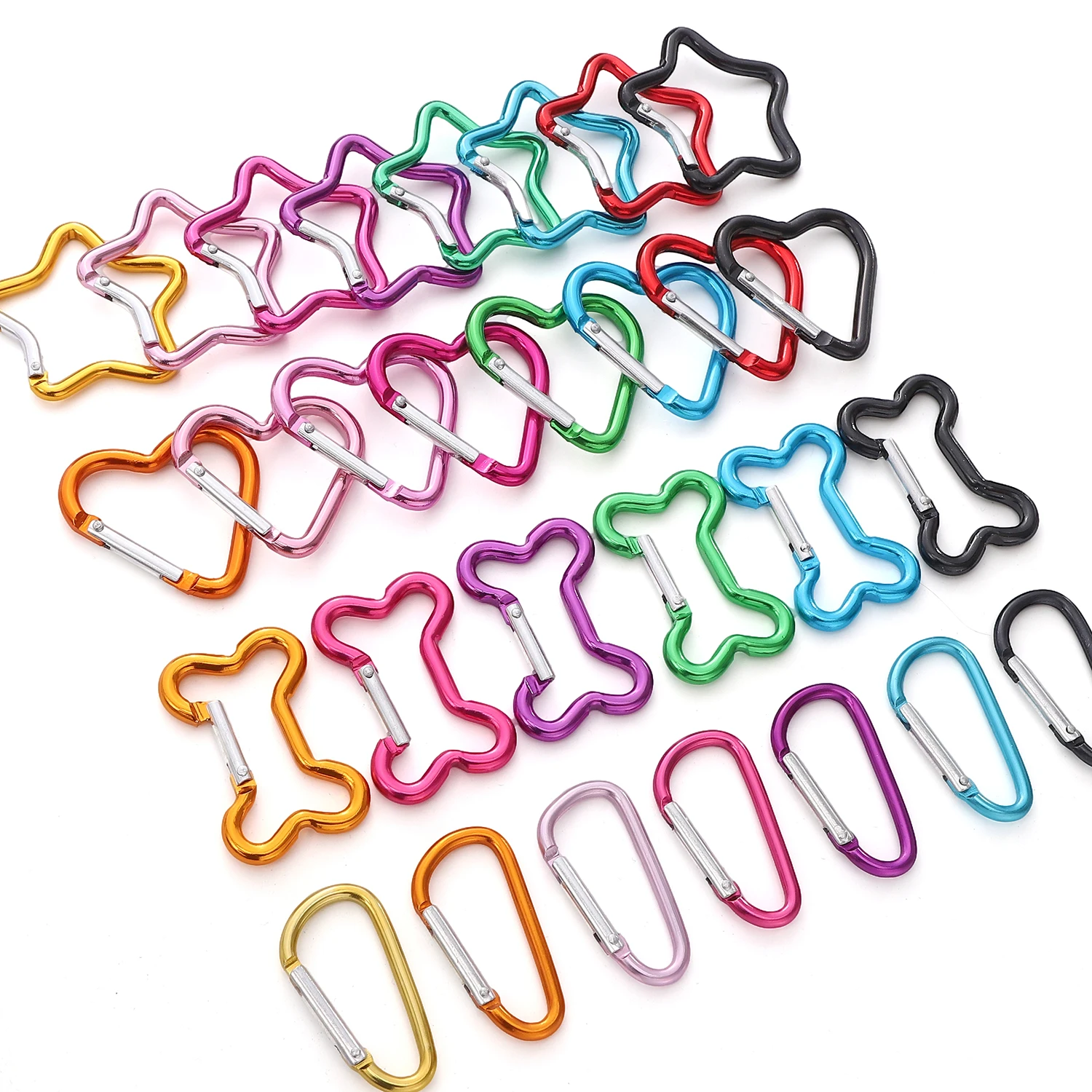 1pcs Carabiner Rock Aluminum Mountain Buckle Star/Heart/D/Bone Shape Locking Clasp Keychain Multifunction Tools Jewelry Findings