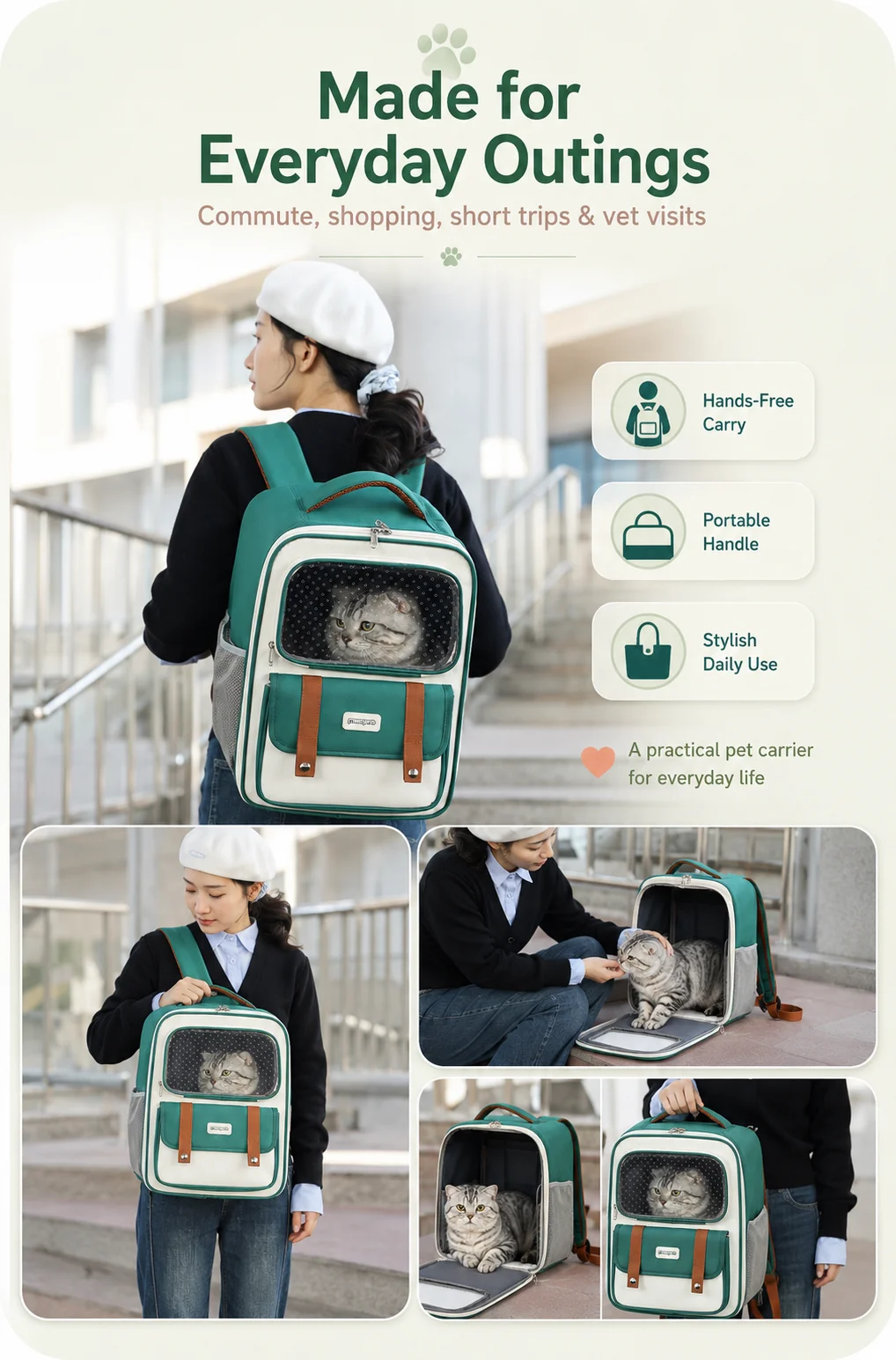 Moorpet Transparent Cat Backpack, All‑Season Breathable Pet Carrier, Portable Dual‑Use Shoulder & Hand Bag for Cats & Small Dogs