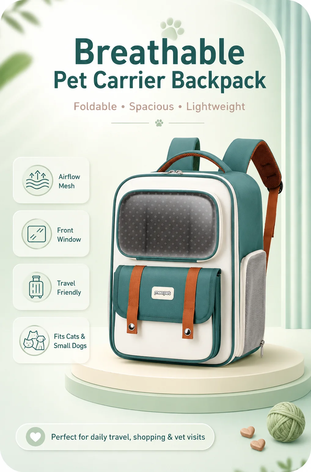 Moorpet Transparent Cat Backpack, All‑Season Breathable Pet Carrier, Portable Dual‑Use Shoulder & Hand Bag for Cats & Small Dogs