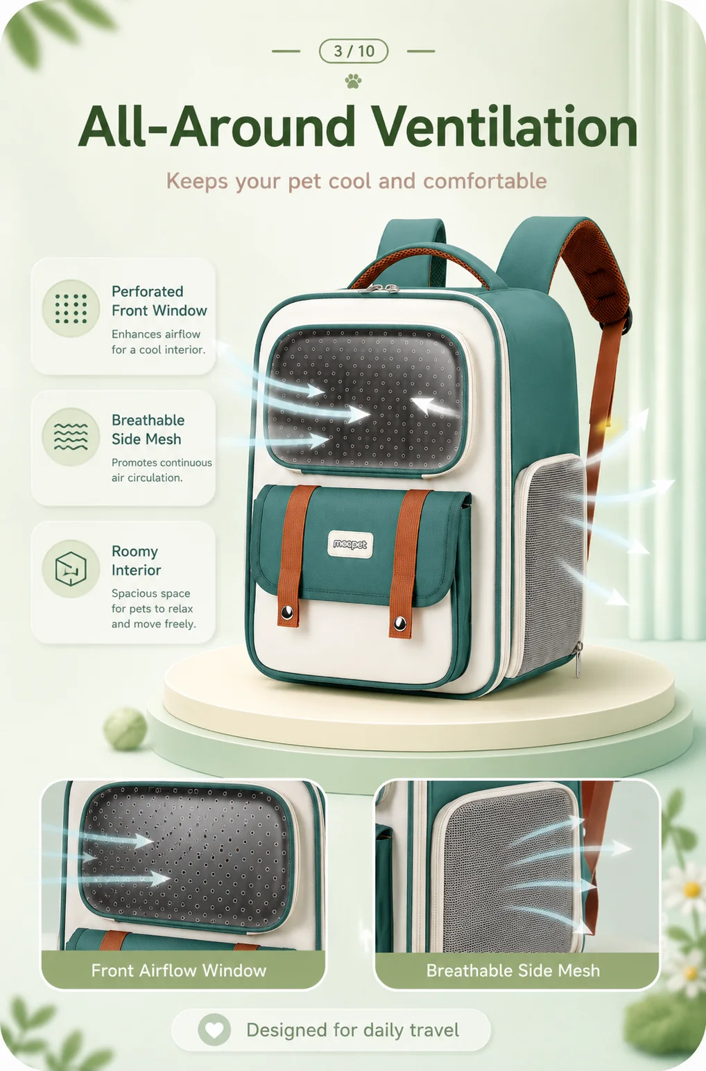 Moorpet Transparent Cat Backpack, All‑Season Breathable Pet Carrier, Portable Dual‑Use Shoulder & Hand Bag for Cats & Small Dogs