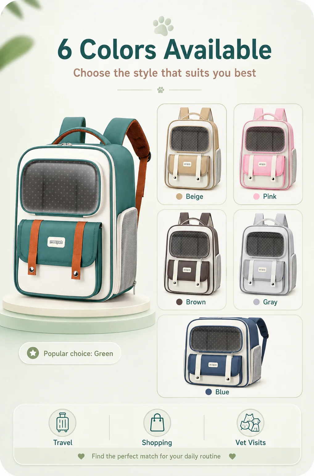 Moorpet Transparent Cat Backpack, All‑Season Breathable Pet Carrier, Portable Dual‑Use Shoulder & Hand Bag for Cats & Small Dogs