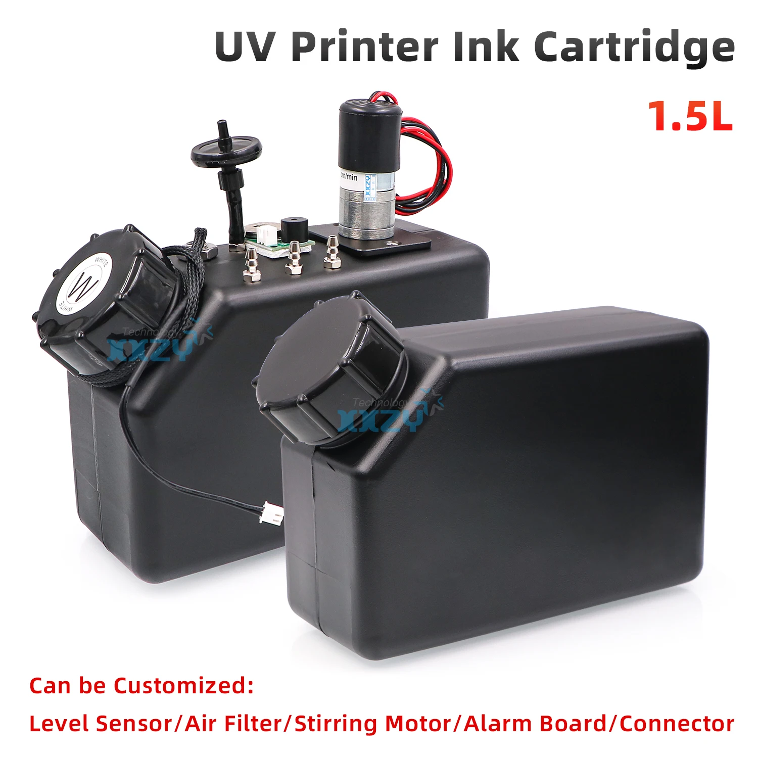 1.5L UV Ink Cartridge for UV Flatbed Printer Ink Bottle with Level Sensor Stirring Motor 1.5L Bulk CISS 1500ml White Ink Tank