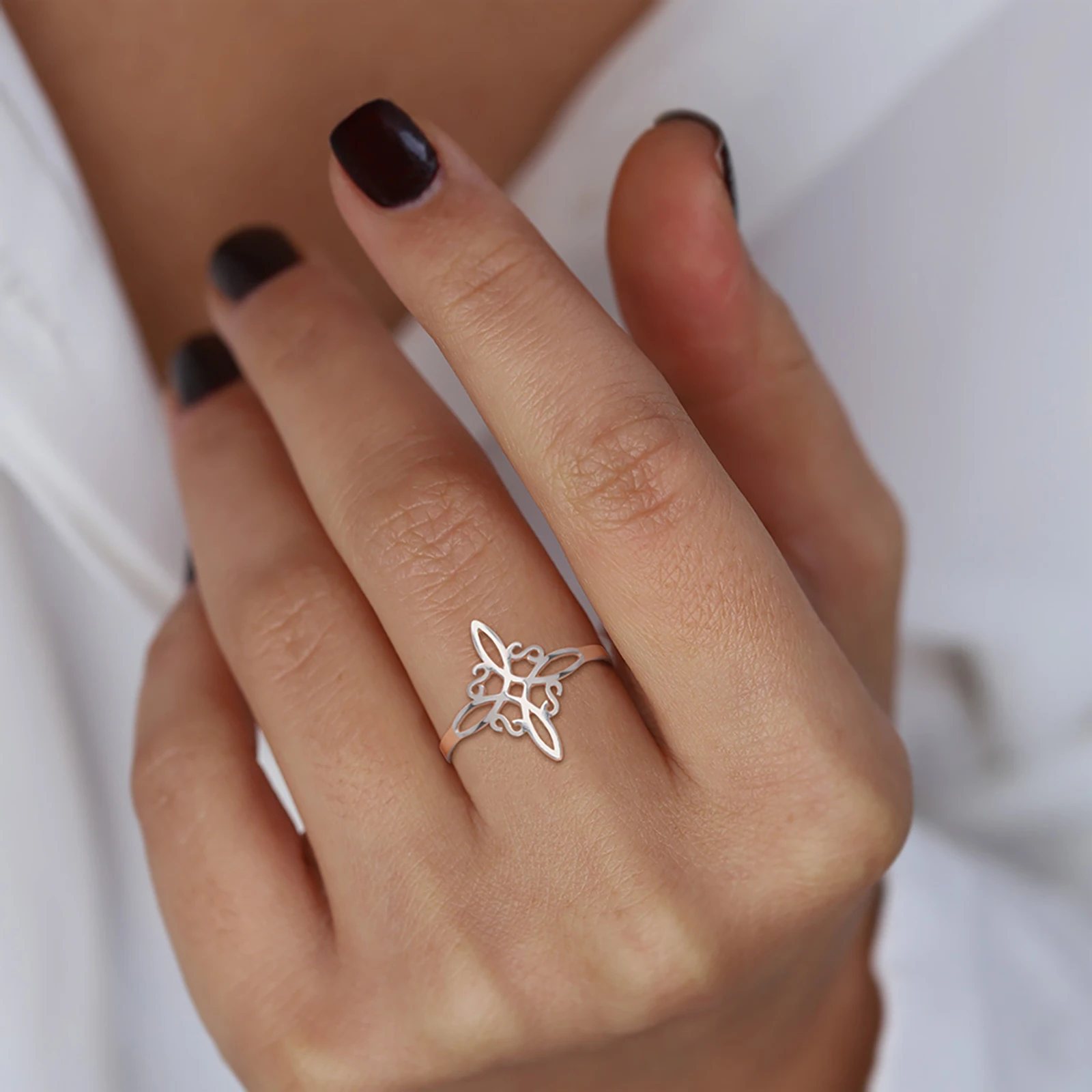 Skyrim Stainless Steel Witch Knot Ring Women Adjustable Open Finger Rings Witchcraft Amulet Protection Jewelry Gift Wholesale