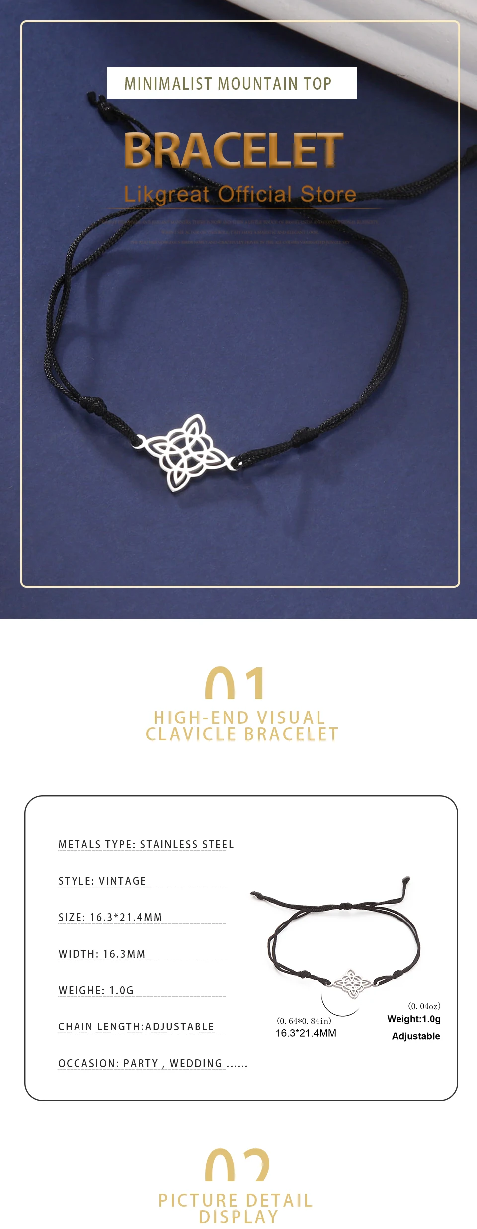 LIKGREAT Irish Witch Knot Bracelet for Women Men Celtics Knot Woven Rope Jewelry Stainless Steel Amulet Talisman Birthday Gift