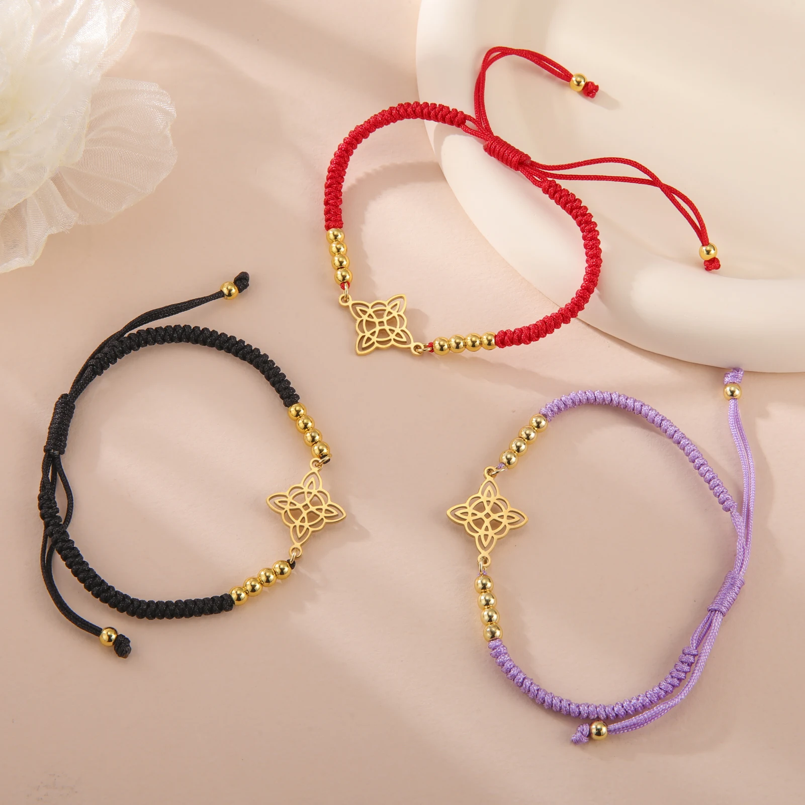 LIKGREAT Irish Witch Knot Bracelet for Women Men Celtics Knot Woven Rope Jewelry Stainless Steel Amulet Talisman Birthday Gift