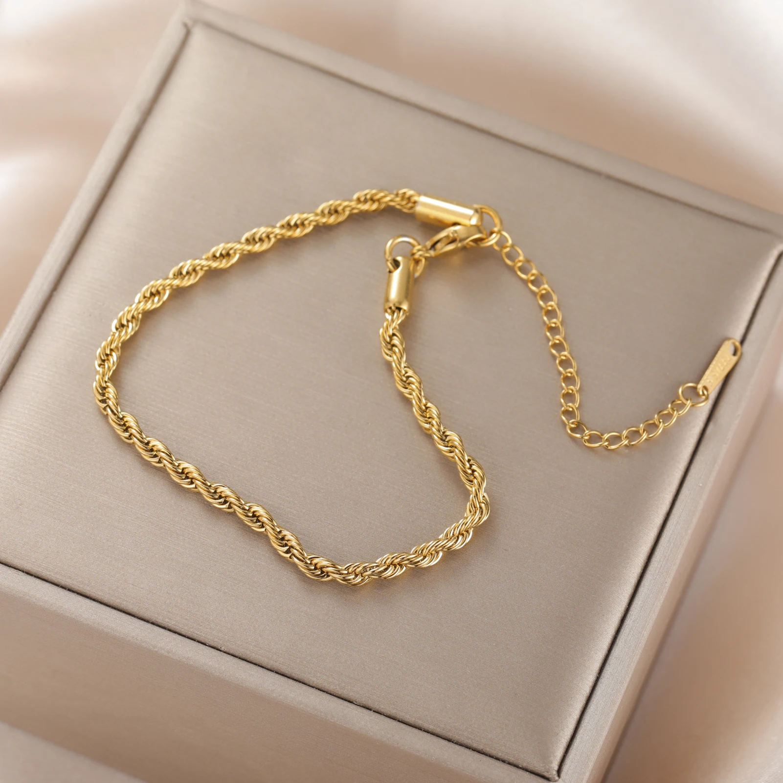 Skyrim 3MM Twisted Chain Bracelet Stainless Steel Gold Color Adjustable Bracelets Women Men Couple Jewelry Valentine's Day Gift