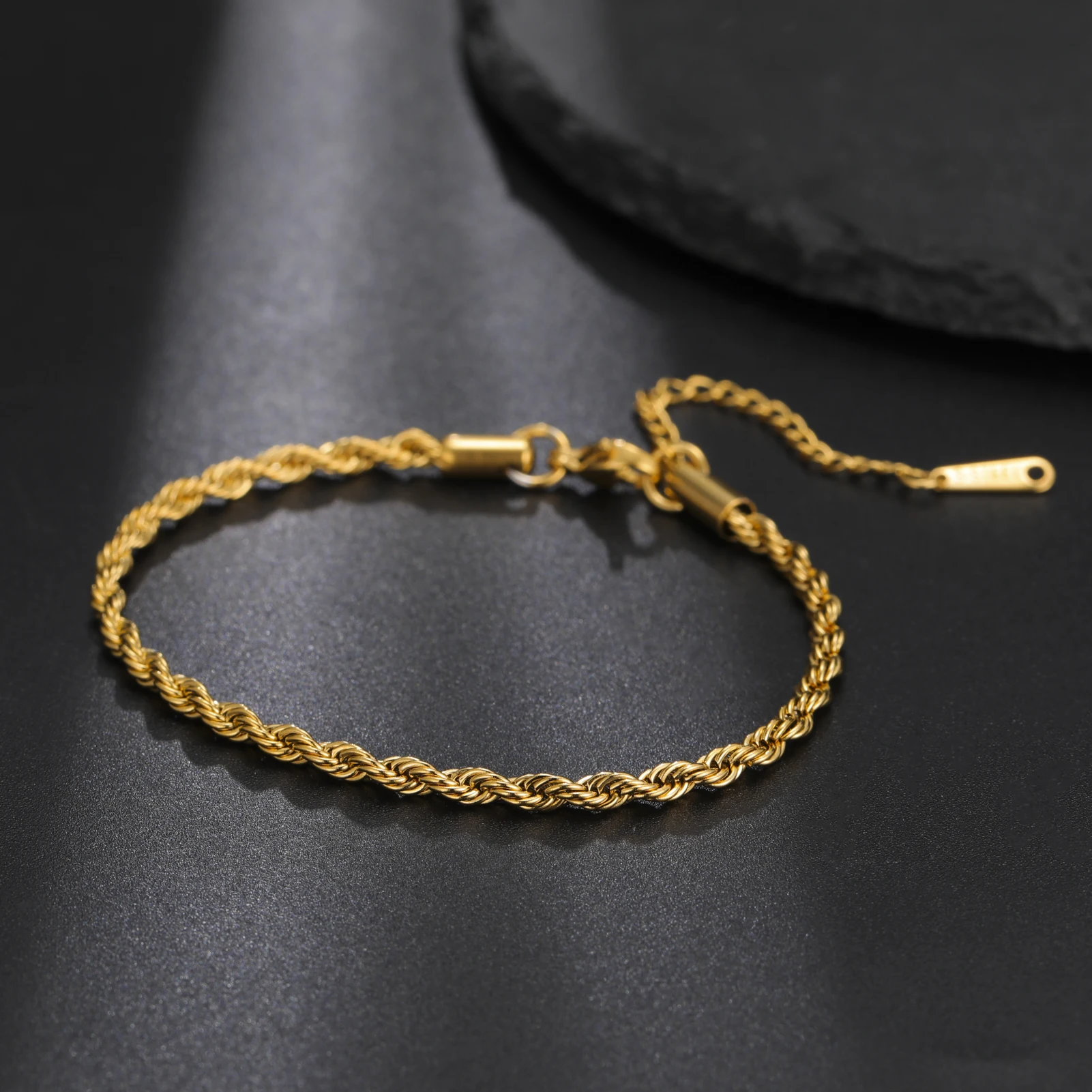 Skyrim 3MM Twisted Chain Bracelet Stainless Steel Gold Color Adjustable Bracelets Women Men Couple Jewelry Valentine's Day Gift