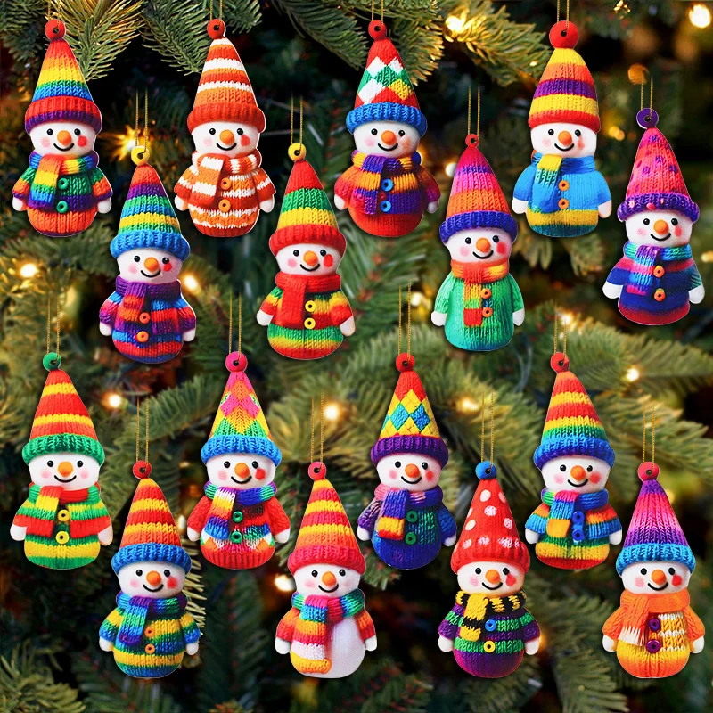 16pcs Cute Snowman Wooden Ornaments Christmas Tree Hanging Pendants For Xmas Party Home Wall Room Decoration 2026 New Year Gifts